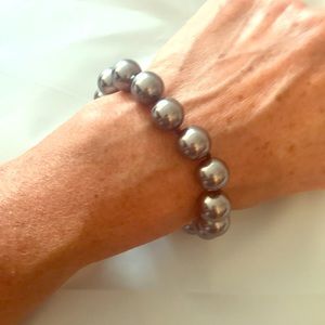 New Dark Gray 12mm Pearl Bracelet W/ SS Clasp